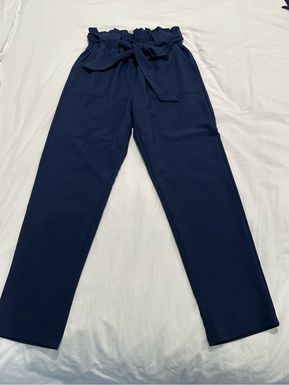 Grace Karin Navy Paperbag Waist Tie Trousers